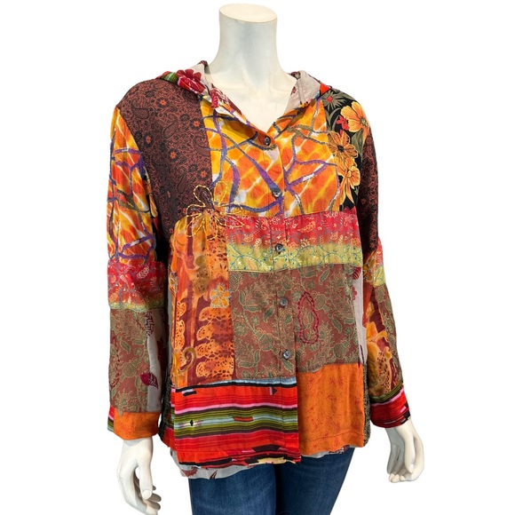 Chico’s Silk Blend Embroidered Patchwork Hooded Jacket - Picture 13 of 13